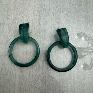 NWOT Local Eclectic Faux Jade Green Marbled Dangle Hoop Earrings